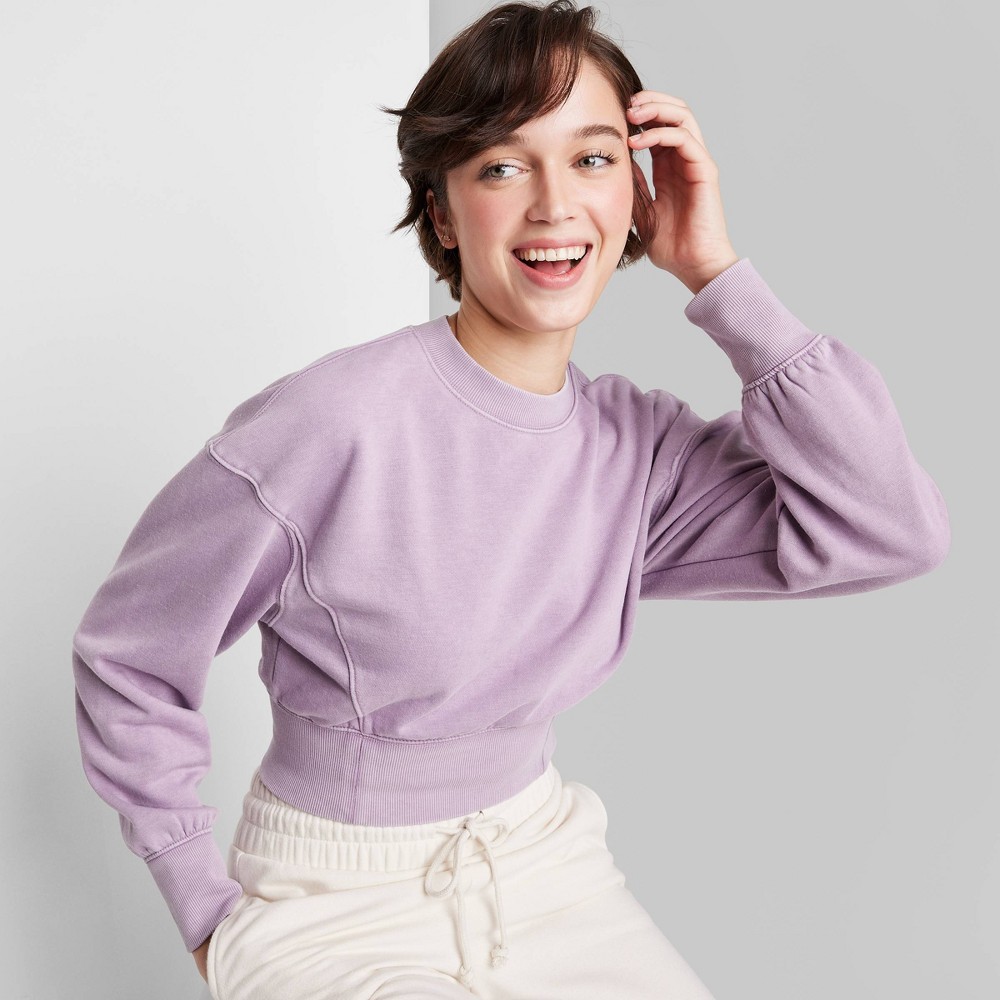 Women's Cropped Crewneck Pullover Sweatshirt - Wild Fable™ Berry Pink M