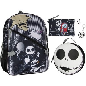 Disney Nightmare Before Christmas Jack Skellington 5 Pc Backpack Set With Lunch Box Pencil Case Carabiner And Keychain Black - 1 of 4