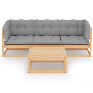 vidaXL Patio Furniture Set 4 Piece Outdoor Sectional Sofa Solid Wood Pine - Natural With Cushion - 1 of 4