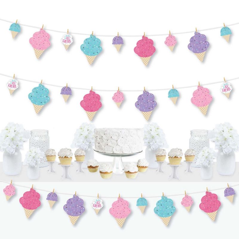 Big Dot of Happiness Scoop Up the Fun - Ice Cream - Sprinkles Party DIY Decorations - Clothespin Garland Banner - 44 Pieces, 1 of 9