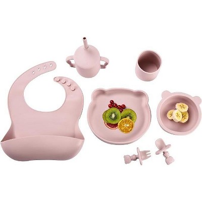 Image of Childlike Behavior Bear Silicone Baby Weaning Set - 7 Pieces, Pink