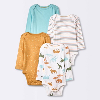 Baby 3pk Birds Long Sleeve Wide Ribbed Bodysuit - Cloud Island