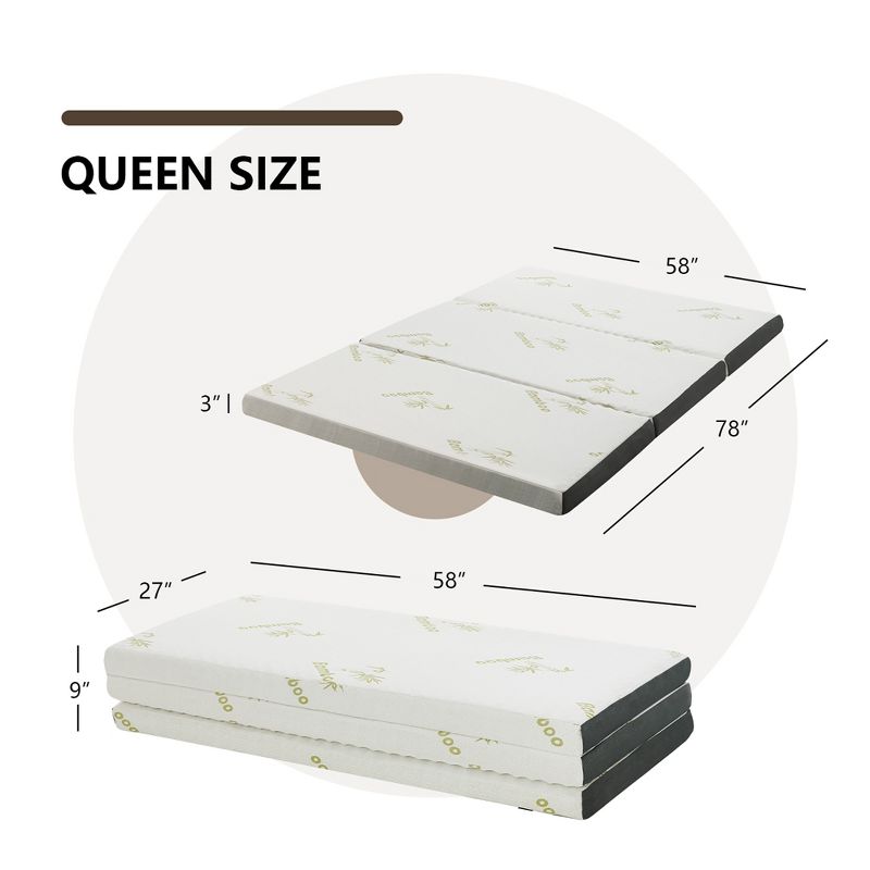 Costway Queen 3''Tri-fold Memory Foam Floor Mattress Topper Portable w/ Carrying Bag, 4 of 11