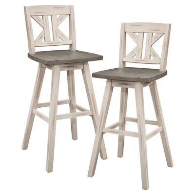 Distressed Gray and White Swivel Rubberwood Bar Stool