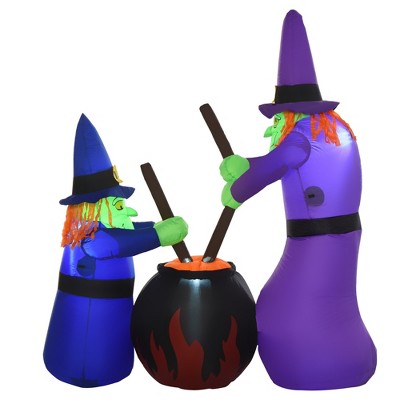 HomCom Inflatable Halloween 5.5' Witches With Cauldron LED Light Outdoor Garden Yard Party Decoration