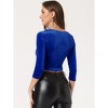 INSPIRE CHIC Women's Velvet V Neck 3/4 Sleeve Solid Crop Top - 4 of 4