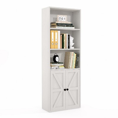 AOXUN 5 Tier Bookshelf and Bookcase, Wooden Bookshelves with Floor Bookshelves and Storage Cabinets for Home, Office, Living Room (White, 1 Pack)