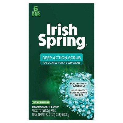 Irish Spring Deep Action Scrub Exfoliating Bar Soap for Body and Hand - 6pk - 3.7oz each