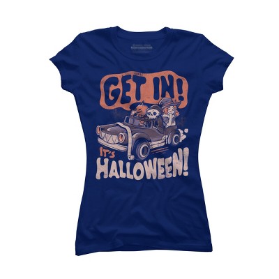 Junior's Design By Humans Get In Its Halloween - Halloween Pumpkin Skull Gift By EduEly T-Shirt