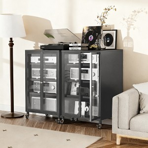 ORRD 35.8" Media Storage Cabinet with Wheels, Heavy-Duty TV Stand with 4 Adjustable Glass Shelves & Locking Casters - 1 of 4