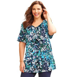 Catherines Women's Plus Size Easy Fit Short Sleeve V-Neck Tunic - 1 of 4