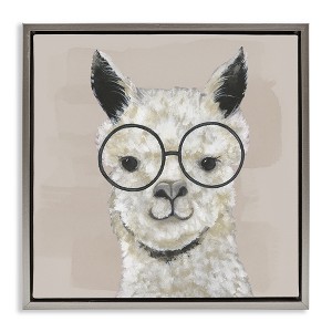 Stupell Industries Happy Alpaca Glasses Portrait Floating Frame Canvas Art, Gray, 18" x 18" - 1 of 4