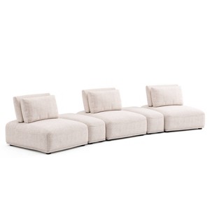 HOMES: Inside + Out 5pc Povoa 159" Modular Curved Sectional Sofa Modern Chenille with Extendable Backrest Light Brown - 1 of 4