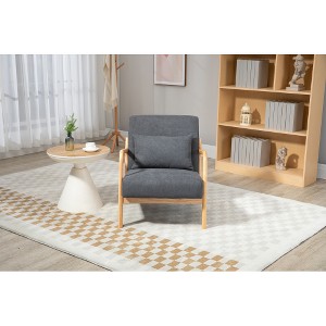Ridstar Modern Fabric Accent Chair, Armchair with Wooden Frame & Lumbar Support for Living Room & Bedroom-Grey - 1 of 4