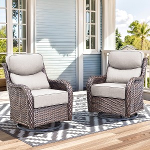 Outdoor Swivel Rocker Chair with 6 Inch Thick Cushion 2 in 1 Porch Glider Swivel Chair - Wicker Patio Furniture Patio Swivel Glider Seating - 1 of 4