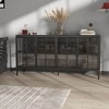 FUFU&GAGA Black Buffet Cabinet Servers Sideboard Organizer Industrial Wine Storage Cabinet with Glass Panels and Wooden Shelves - 4 of 4