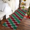 Checkered Festive Christmas Leaf Pattern Rectangular Rug Holiday Decor for Living Room Cozy Seasonal Mat Carpet - 2 of 4