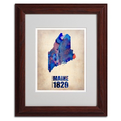 Trademark Fine Art -Naxart 'Maine Watercolor Map' Matted Framed Art