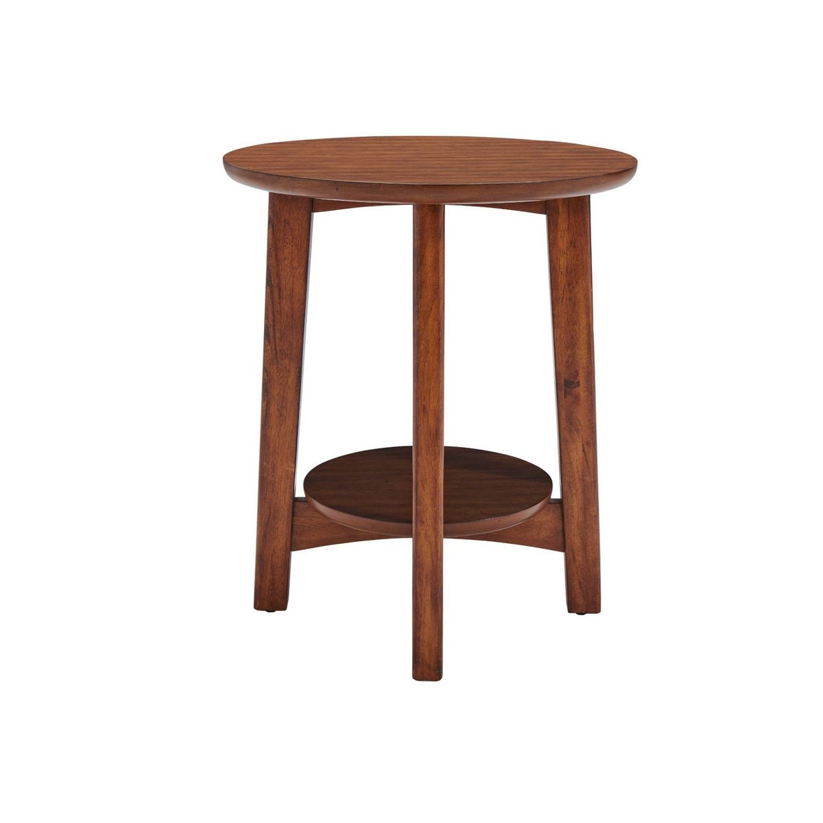 Monterey Round Mid Century Modern Wood End Table Chestnut - Alaterre Furniture: Tapered Legs, Floating Shelf - thumbnail 9