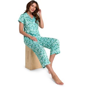 Casual Nights Women's Rayon Printed Short Sleeve Capri Pajama Set - 1 of 4