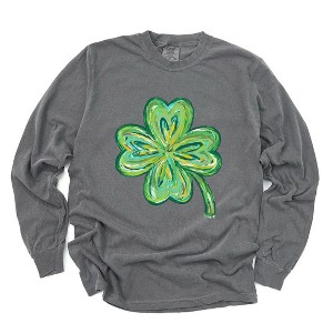 Simply Sage Market Women's Four Leaf Clover Watercolor Long Sleeve Garment Dyed Tee - 1 of 4