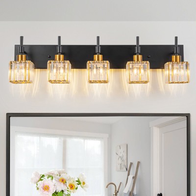 LLHZSY Modern Dimmable Crystal Bathroom Light Fixtures Over Mirror Glam Vanity Lights - 3/4/5 Light - Black+Gold/Chrome/Black/Gold