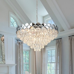 LLHZSY Mordern Glam Crystal Pendant Chandelier 8-Light Fixure for Kitchen Island Dining Room Living Room-24 2/5-in W X 12 3/5-in H-Chrome/Gold - 1 of 4