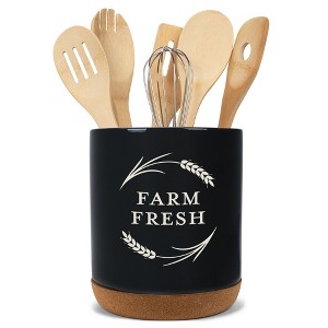 Elanze Designs Farm Fresh Country Kitchen Wheat Laurel Ceramic Cork Bottom Black Large Capacity Utensil Holder Crock for Countertop Storage, Stylish & - 1 of 4