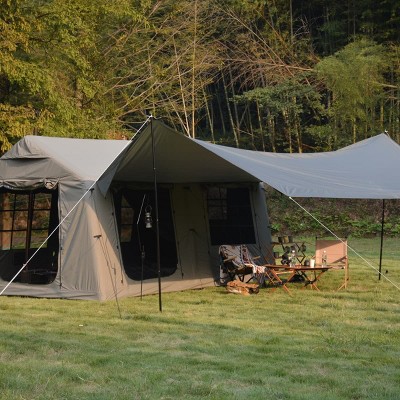 9.8x13ft Inflatable Glamping Camping Tent with Canopy and Pump, Waterproof Windproof Blow Up Family Cabin Tent for Easy Setup-The Pop Home