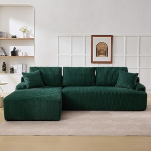 Cloud Sectional Couch 106" Modern L-Shape Corner Modular Upholstered Sofa with Loveseat Chaise Deep Seat Plush Corduroy Fabric Foam Cushions Dark - 1 of 4
