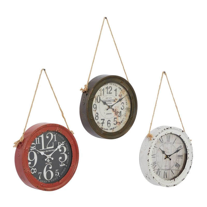 Set of 3 Metal Wall Clocks with Rope accents White - Olivia &#38; May, 5 of 8