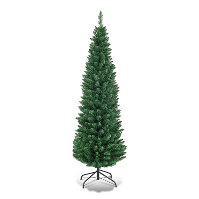 Tangkula 5/6/7/8/9FT Pencil Christmas Tree PVC Artificial Slim Tree w/ Metal Stand Home Holiday Decor Green