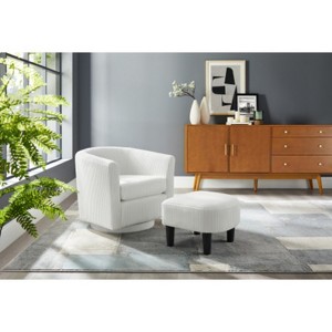 White Swivel Accent Chair 360° Comfy Recliner Corduroy Arm Chair Single Sofa with Ottoman for Living Room Bedroom - 1 of 4
