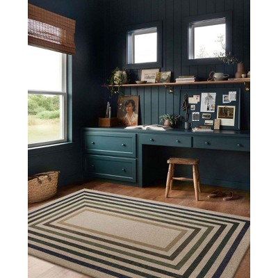 Lahome Rectangle Back to College Series Geometric Frame Machine Washable Outdoor Area Rug-Durable Carpet for Patio, Deck, or Garden