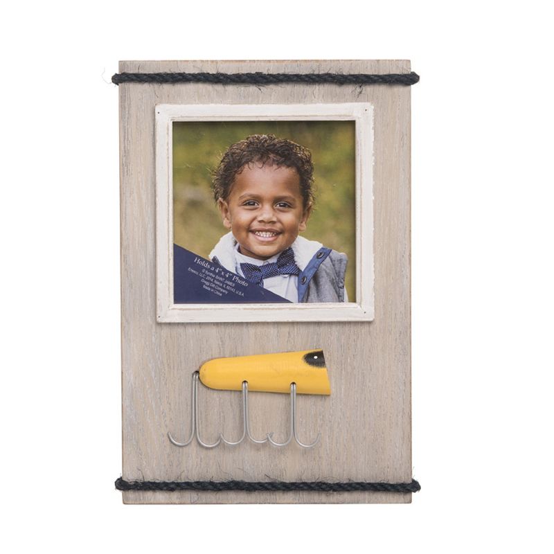 Beachcombers Lure 4x4 Wood Photo Frame Picture Holder for Wall Shelf or Tabletop Decor Decoration Nautical Lake Yellow, 1 of 3