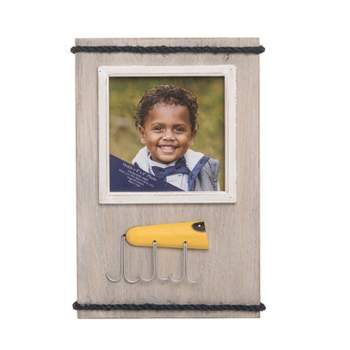 Beachcombers Lure 4x4 Wood Photo Frame Picture Holder for Wall Shelf or Tabletop Decor Decoration Nautical Lake Yellow