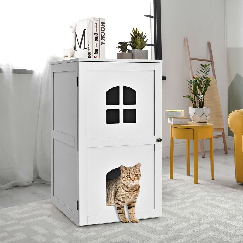 Costway Cat House Pet Litter Box Enclosure Nightstand 2-Tier Hidden Cat Washroom, 3 of 11