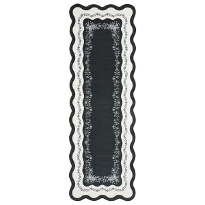 Washable Scalloped Living Room Rugs, Modern Floral Print Area Rug for Bedroom Dining Room, Non Slip Home Decor Carpet - 1 of 4