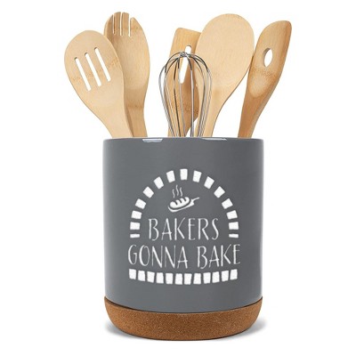 Elanze Designs Bakers Gonna Grey X-Large Cork Bottom Kitchen Utensil Holder