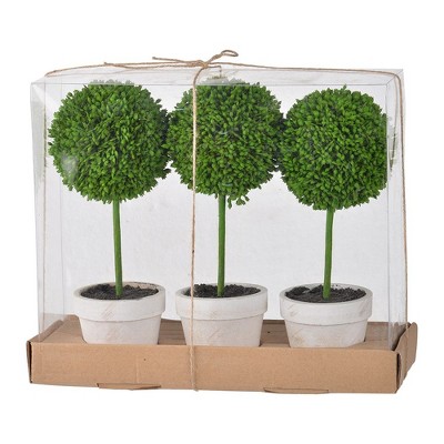 NicBex Set of 3 Mini Faux Topiaries  in Cream Pot Lifelike Decorative Globes for Home, No Watering or Sunlight Needed, Green