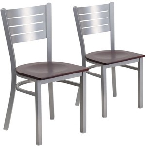 Emma and Oliver 2 Pack Silver Slat Back Metal Restaurant Chair - 1 of 4
