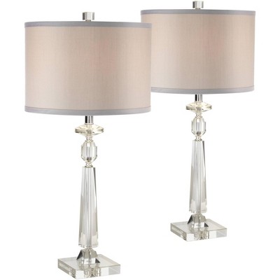 Vienna Full Spectrum Modern Table Lamps 27" Tall Set of 2 Crystal Column Gray Drum Shade for Living Room Family Bedroom Bedside Nightstand