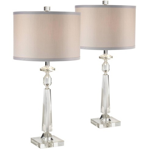 Vienna Full Spectrum Modern Table Lamps Set Of 2 Crystal Column Gray Drum Shade For Living Room Family Bedroom Bedside Nightstand Target