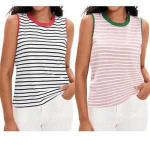 ATHLECHIC Women's Striped Color Block Side Slits Crew Neck Casual Sleeveless Shirts 2 Packs - 1 of 4