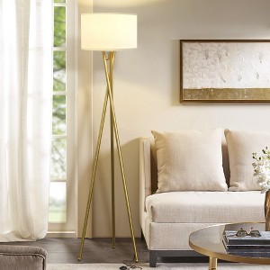 Dovelina Floor Lamp with Fabric Shade Metal Standing Light - Gold - 1 of 4