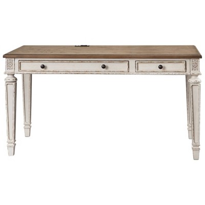 Signature Design by Ashley 60" Realyn Home Office Desk Beige: Antique-Styled, Cottage Design with Tapered Legs