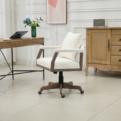Computer Chair Office Chair, Adjustable Swivel Chair Fabric Seat, Boucle Accent Chairs with Arms, Sitting Oversized Chair for Living Room-The Pop Home