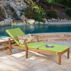Christopher Knight Home Perla Outdoor Acacia Wood Armless Adjustable Chaise Lounge with Water Resistant Cushion - 1 of 4
