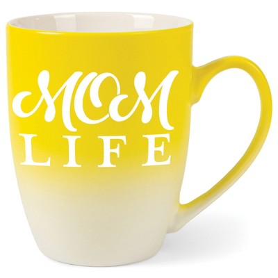 Elanze Designs Mom Life Two Toned Ombre Matte Yellow and White 12 ounce Ceramic Stoneware Coffee Cup Mug