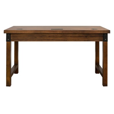 Auburn Industrial-Inspired Wood Desk with Power Outlets and USB